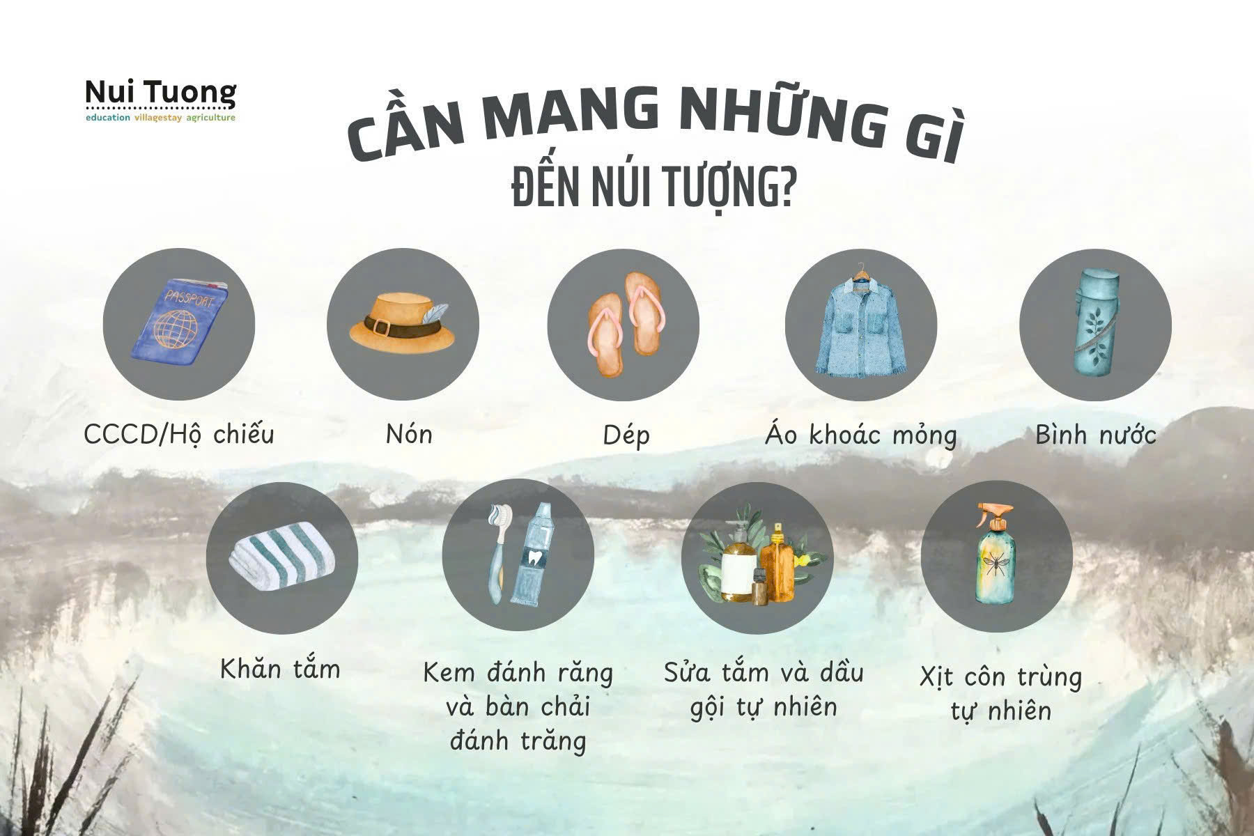 Guests using reusable baskets and containers at Núi Tượng